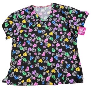 NWT! JDM UNIFORMS Plus Size Crystal Hearts Print Scrub Top